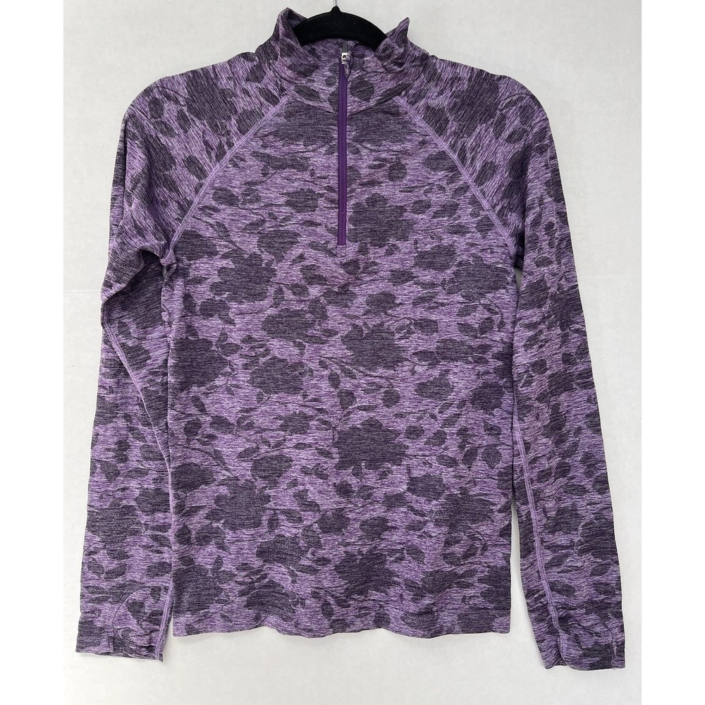 Women's‎ Athleta Mock Neck Leaves Spandex Quarter Zip Pullover Purple Top Size M